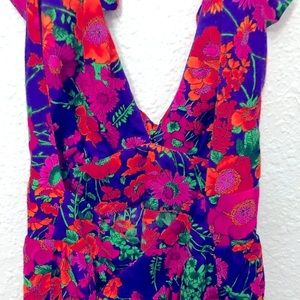 Vintage 70s neon psychedelic floral halter dress